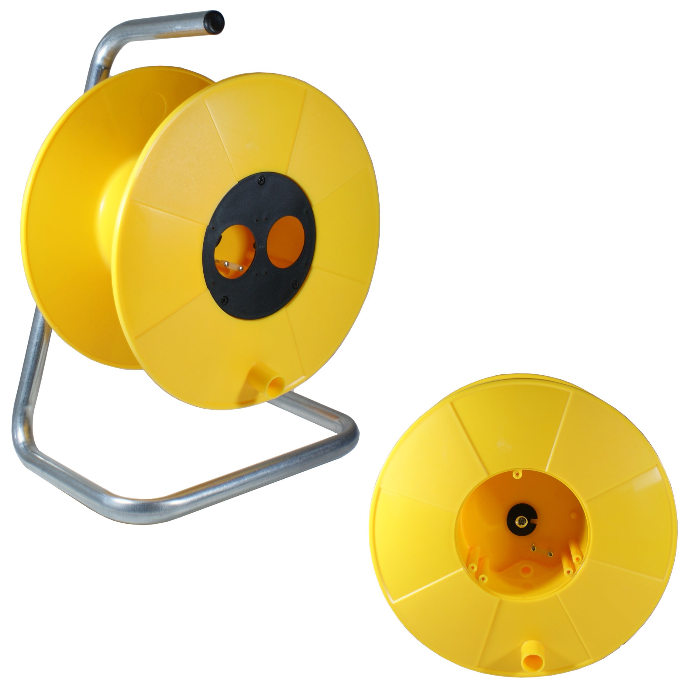 Loops Yellow Empty Cable Reel/Drum Carrier & Dispenser - 16A 110V 240V - Power Storage Stand Tidy - Cablefinder