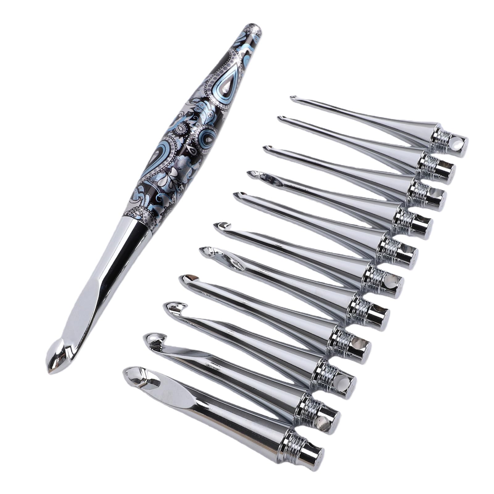 Haofy Kit de Ganchillo de Aluminio de 3,0-10,0 Mm con Mango Ergonómico | Agarre Cómodo Antideslizante, 12 Tamaños Intercambiables, Estuche de Viaje de PU, Deslizamiento Suave del Hilo, Reduce la
