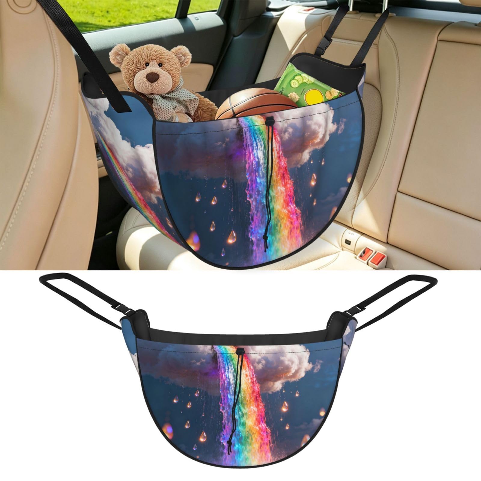 Cntdbu Black Colorful Waterfall Car Seat Organizer-Backseat Storage Bag For Travel