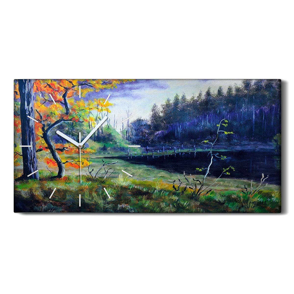 Horloge sur toile salon contemporain moderne art mural paysage abstrait 60x30