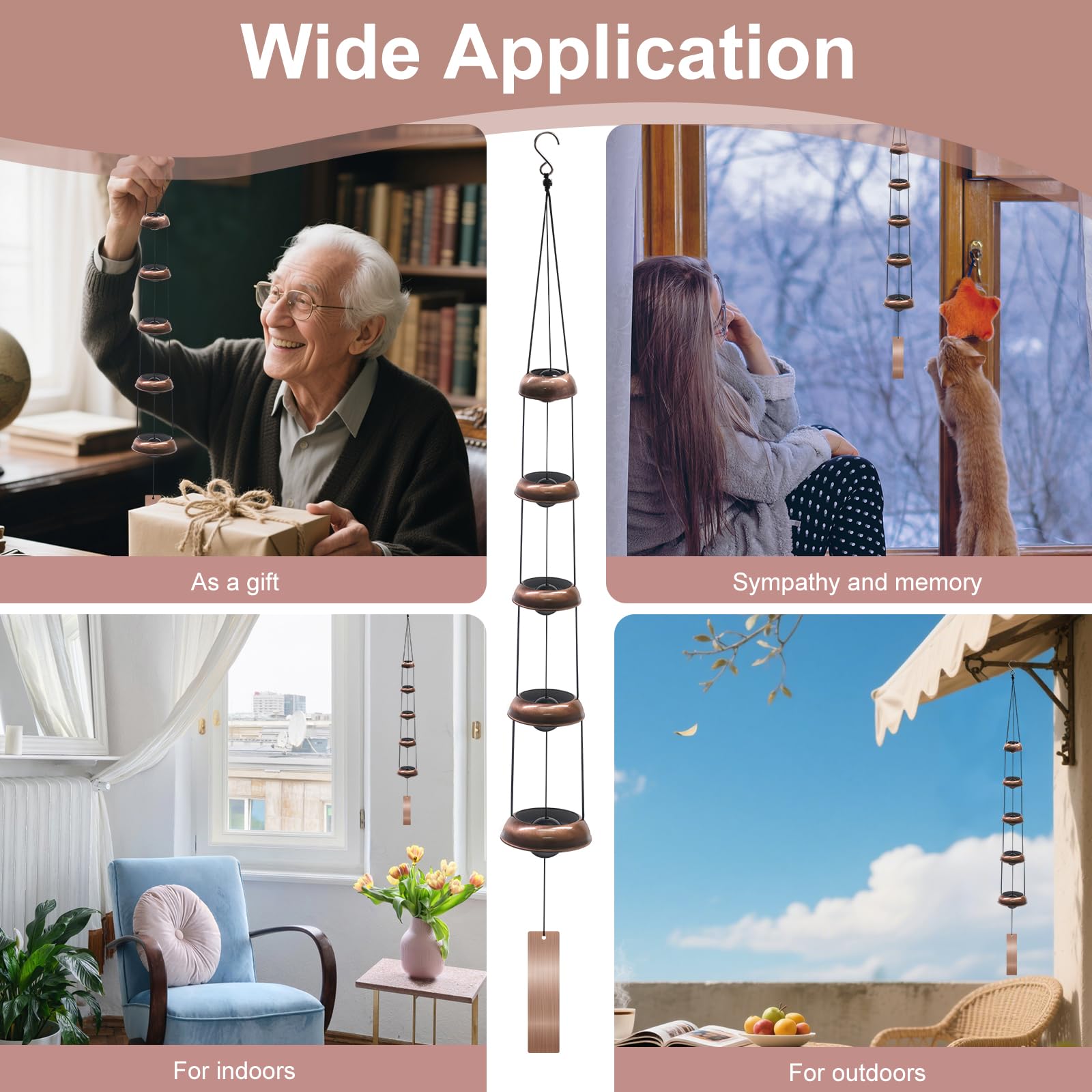 SumDirect Campanelli a vento, tempio con 5 campane in rame rosso, decorazione Feng Shui per patio, prato, giardino, casa e arte all'aperto (tempi)
