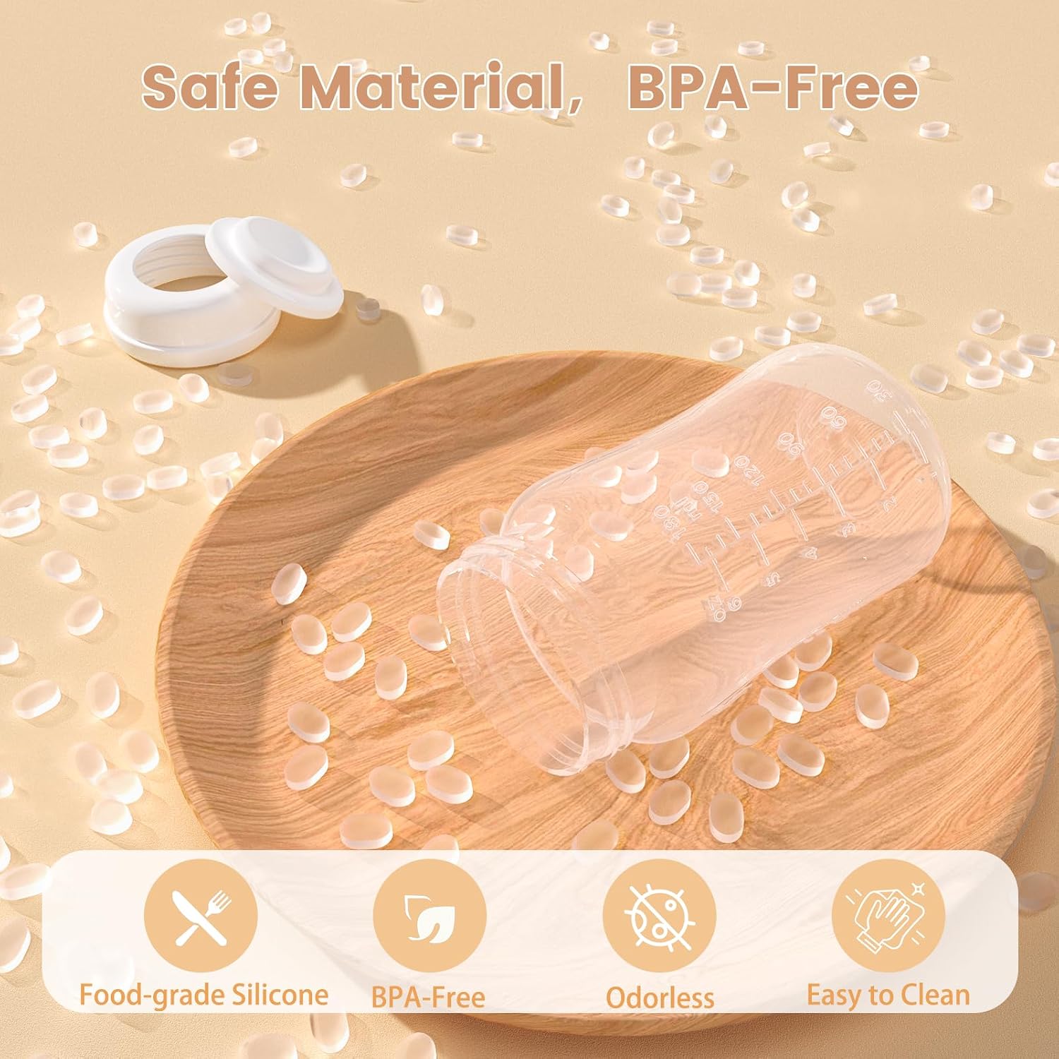 6oz Wide-Mouth Breastmilk Storage Bottles with Two-Pieces Sealing Cap, Leak-Proof Design, No-Fade Reading Marking, Compatible with Spectra S1 S2 9 Plus, Motif Luna, and Most Wide-Mouth Flanges, 4 Pack