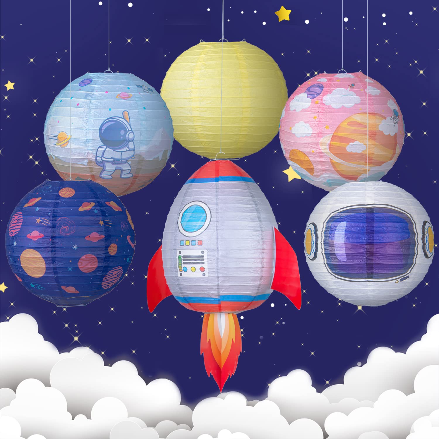Cartoon Space Party Lanterns Solar System Planet Paper Lantern Outer Space Theme Party Decoration Supplies for Kids Birthday (6)