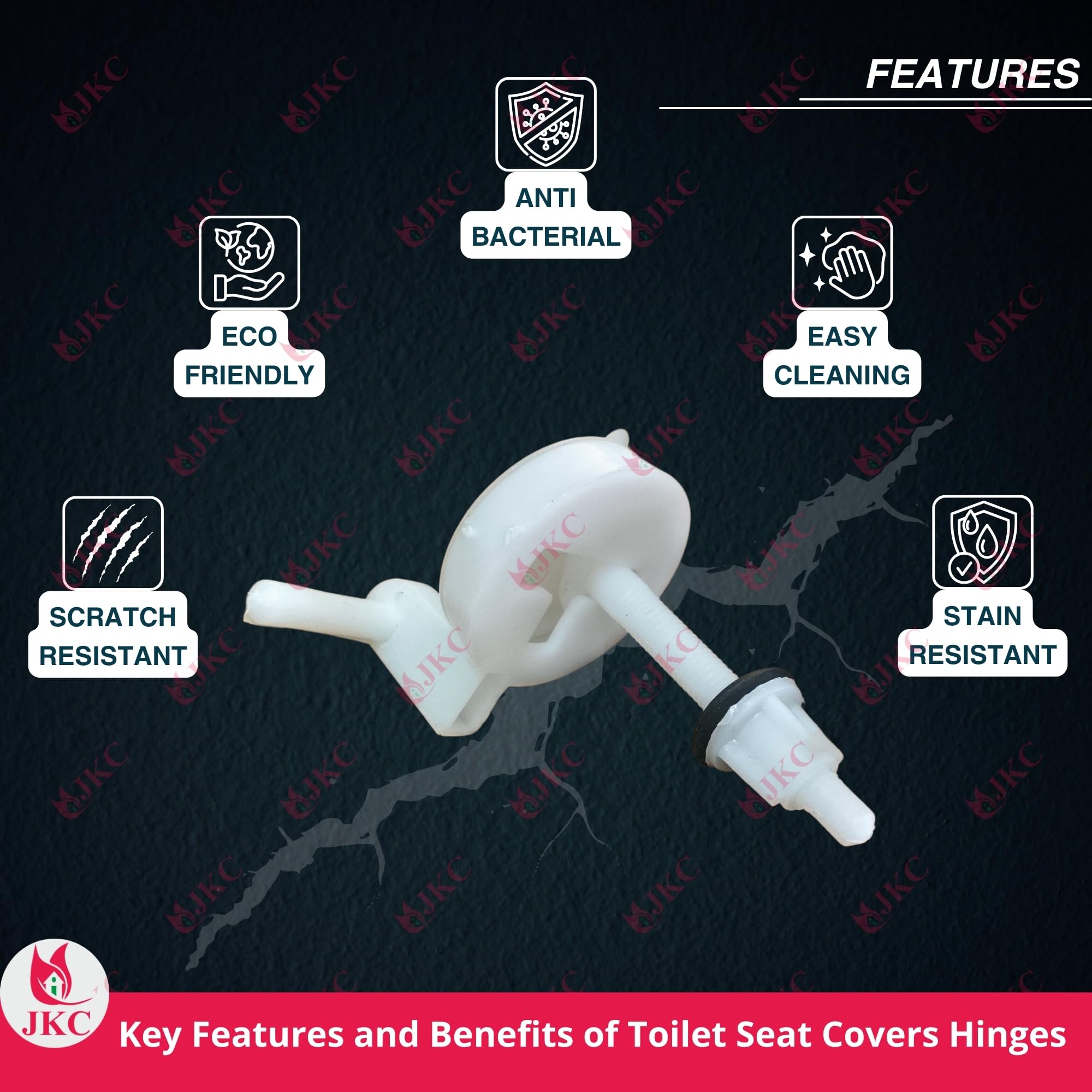 JKC Plastic White Commode Seat Cover Hinges, Toilet Seat Screw Compatible with Hindwar Toilet Seat Cover Hinges - 1 Pair (Left & Right) 2