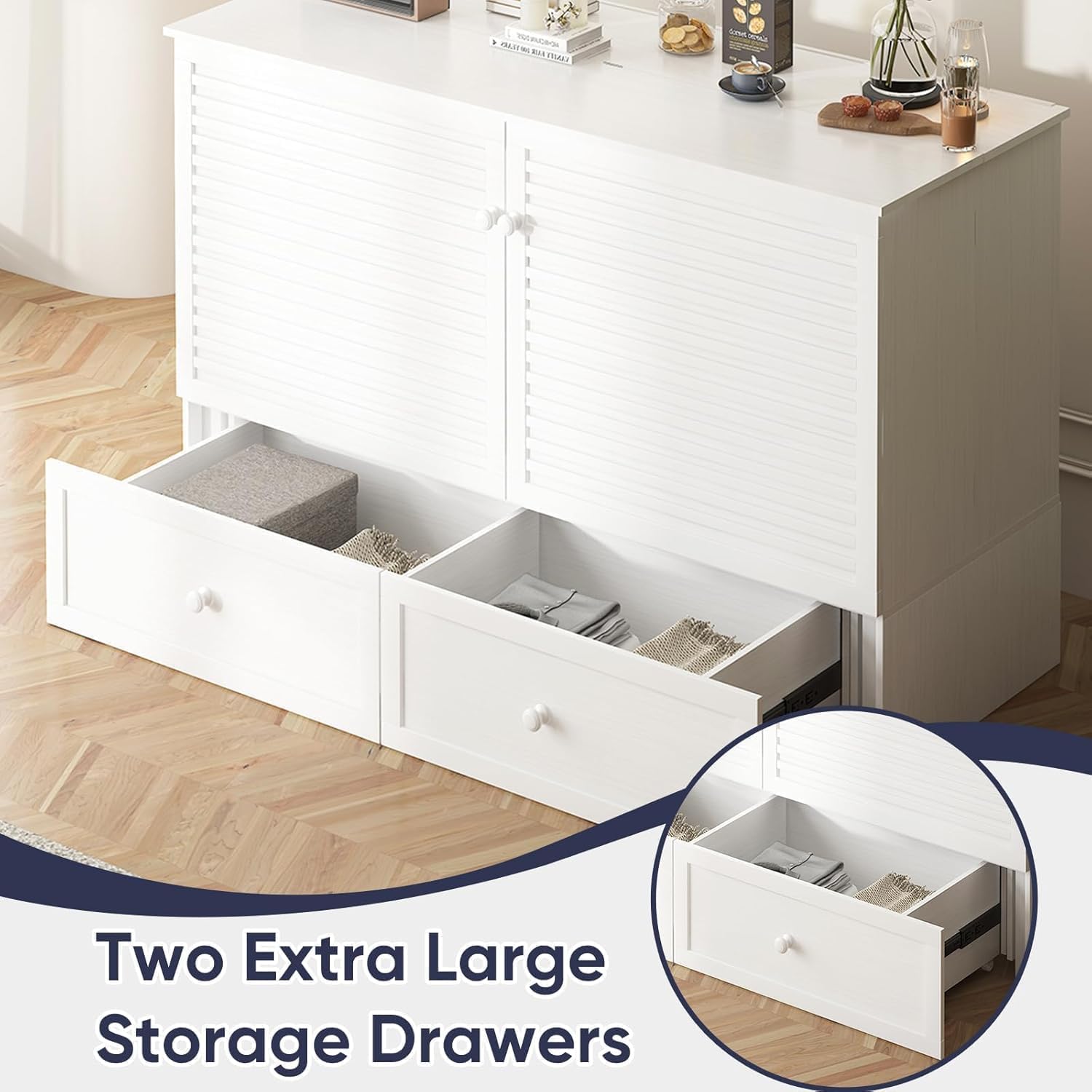 ijuicy Murphy Bed Queen with Foam Mattress, Convenient Murphy Bed Cabinet with Charging Station & Storage Board, Bed That Folds into Cabinet with Large Storage Drawer for Bedroom,Guest Room(White)