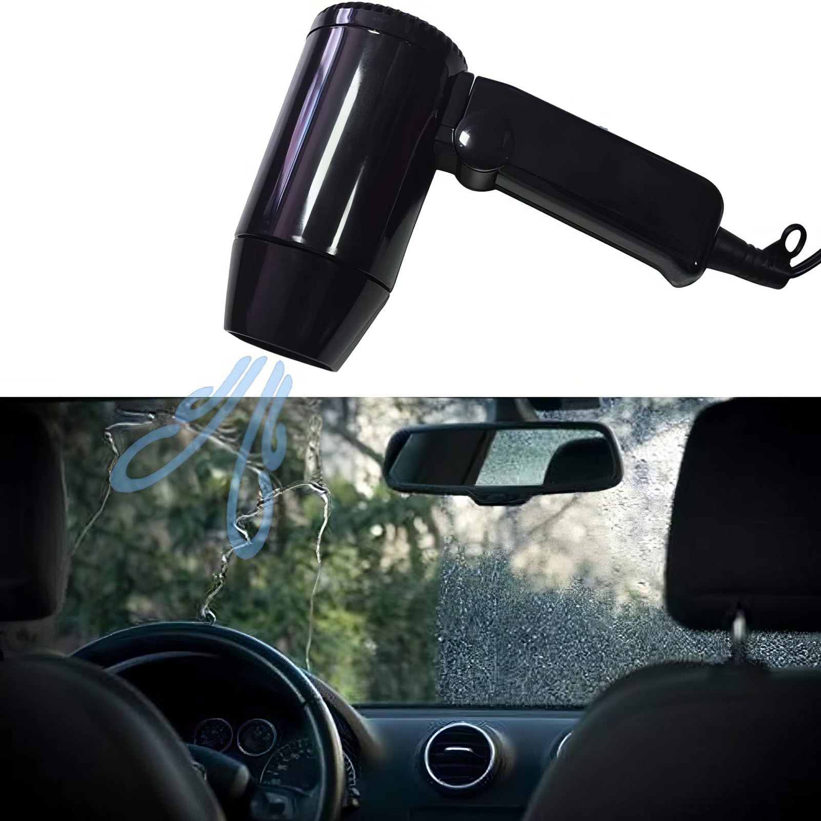 Sèche-cheveux pliant portatif chaud et froid 12V，sèche-cheveux de voyage automatique séchage rapide, dégivreur de fenêtre pour voyage de camping