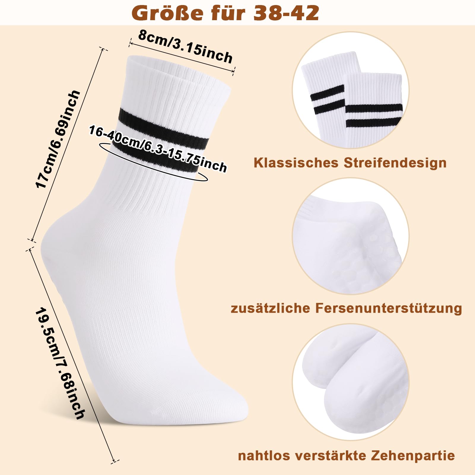 Apricitie 5 Paar Pilates Yoga Socken, Damen Stoppersocken Rutschfeste Socken mit Noppen 38-42, Baumwolle Yoga Grip Antirutschsocken für Ballett Fitness Krankenhaus