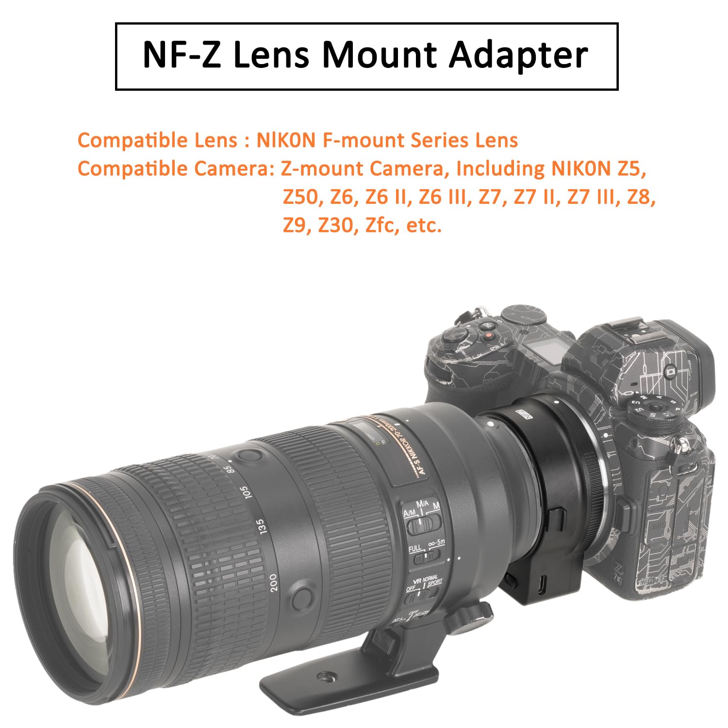 NF-Z Adaptador de Lente metálica de Enfoque automático Compatible con Nikon Lente de Serie F a cámara de Montaje Z NIK0N Z5 Z6 Z7 Z8 Z9 Z30 Z50 Zfc