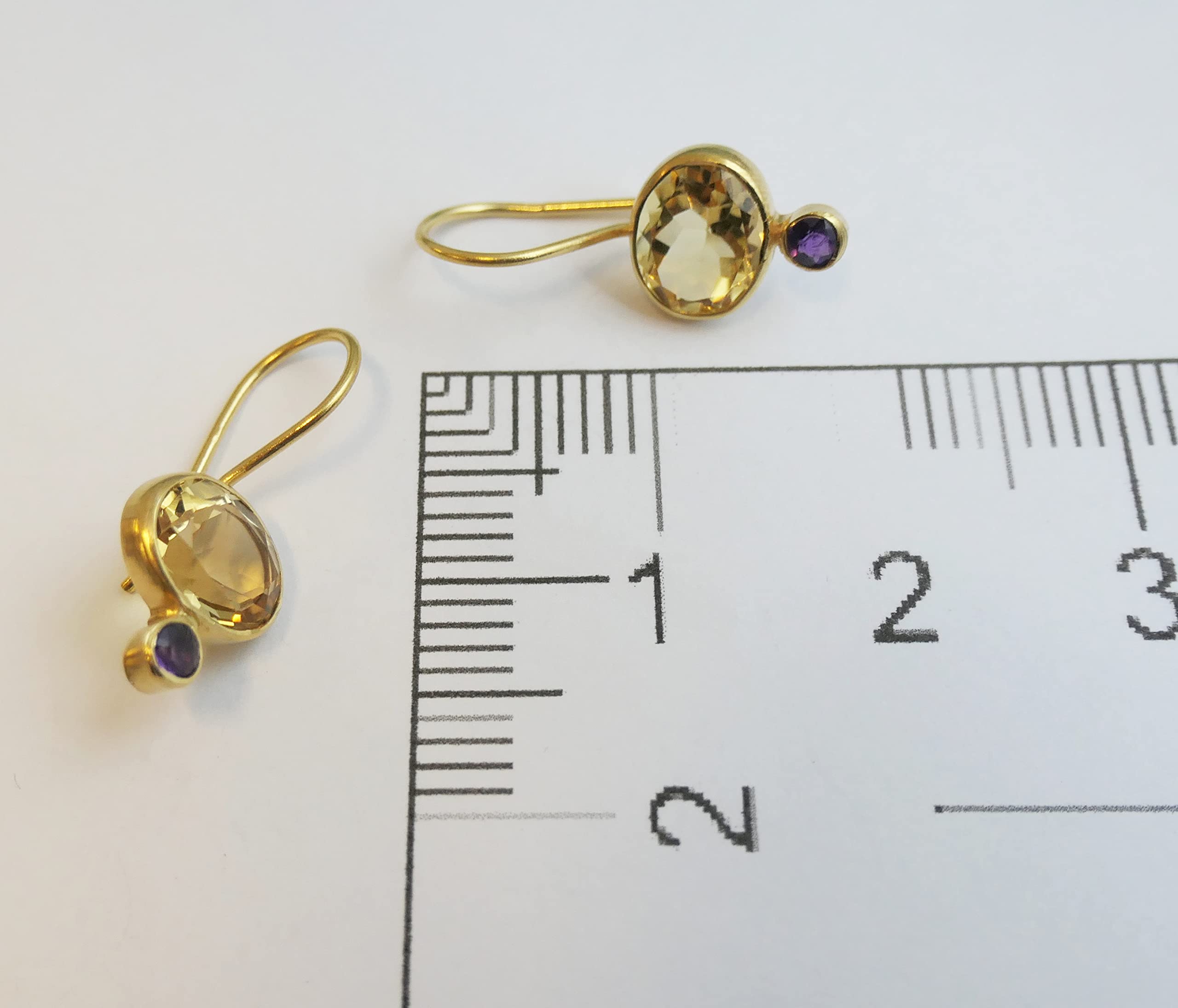 Orecchini in Argento Sterling Placcato Oro con Citrino e Ametista | Gioiello Elegante con Pietre Naturali per Look Raffinati e Luminosi