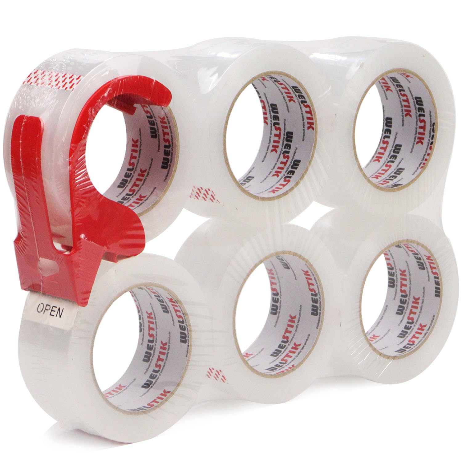 WELSTIK Packing Tape 660 Yards, 6 Pack 2 inch x 110 Yards Heavy Duty Clear Packaging Tape with Dispenser, Industrial Shipping Box Transparent Packing