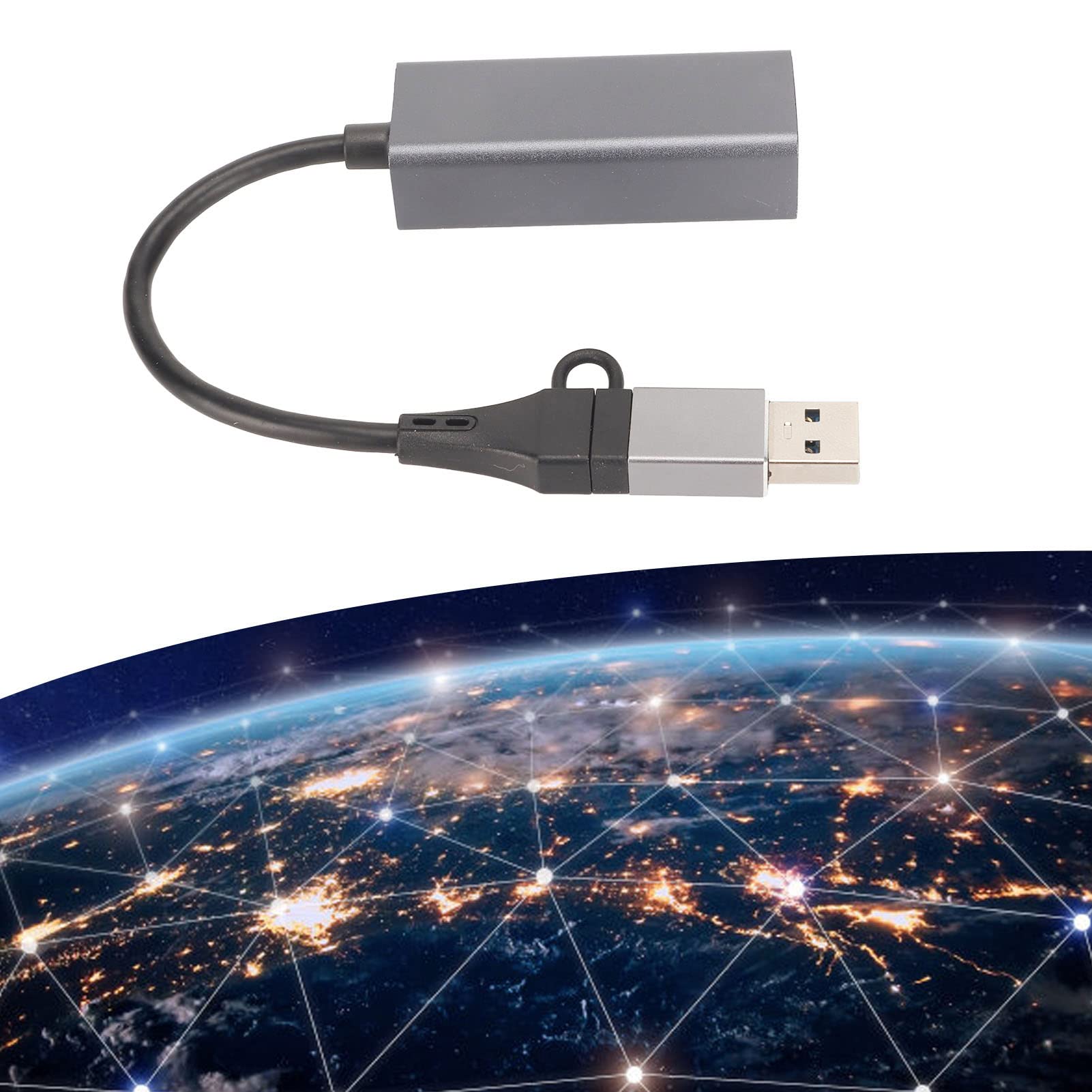 Type C to RJ45 Ethernet Adapter, 10/100/1000Mbps Self Adaptive, USB 3.0/2.0 Compatible, Aluminium Alloy Material, LED Indicator, Wide OS Compatibility, Stable for Laptop Tablet