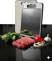 Tábua de Corte 5-em-1 Delini com Lado Aço Inox e Afiador integrado Dupla face