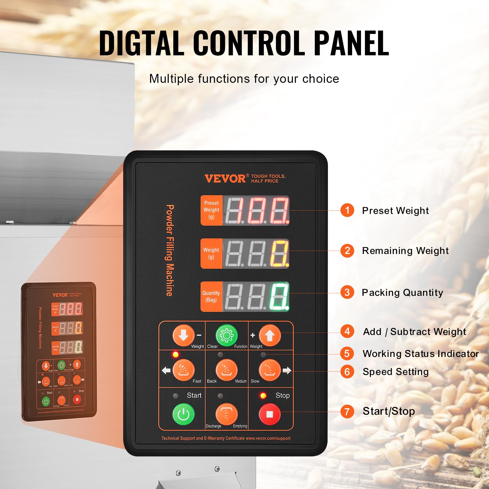 VEVOR Máquina automática de envasado de partículas, 1-100 g, Máquina envasadora de llenado de bolsitas de polvo multifunción, Llenado para semillas de té, granos, harina, frijoles, purpurina