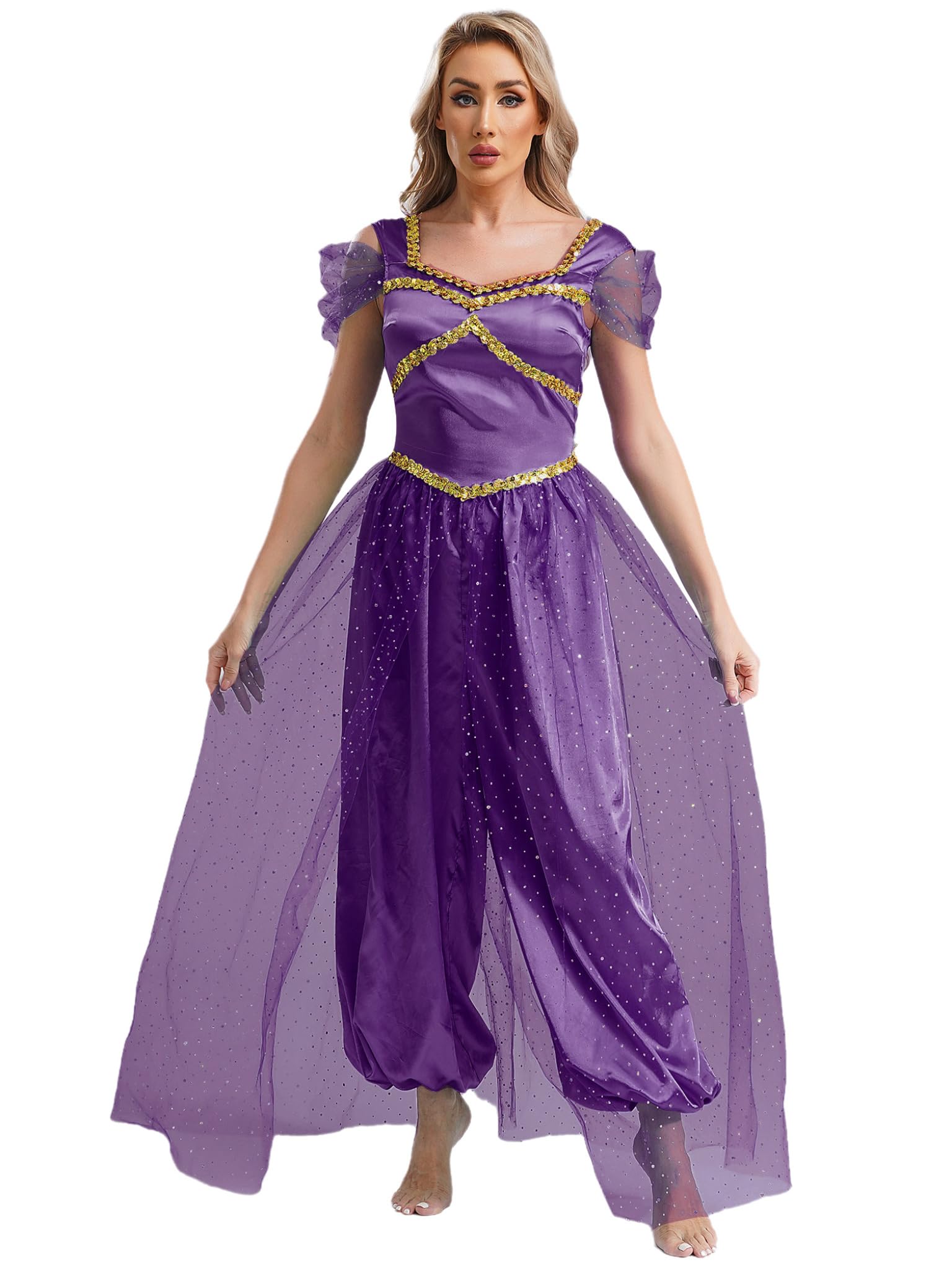 Runhomal Women's Arabian Princess Costume India Fancy Dress Performance Belly Dance Outfits Dark Purple S