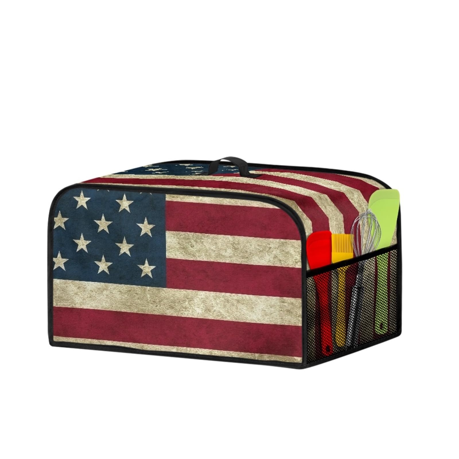 GLENLCWE Vintage American Flag Slow Cooker Cover with Handle and Mesh Pocket,Patriotic Dust Cover Oval Slow Cooker Cover Crock Pot Dust Protection