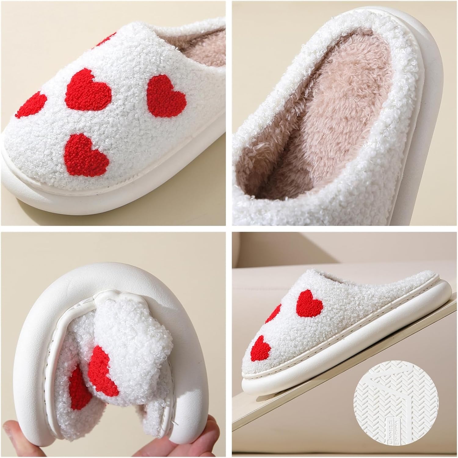 Obosoyo Plush Slippers Couples Cozy Heart Indoor Slippers Men Women Thick Sole Fuzzy Warm Winter - Image 5
