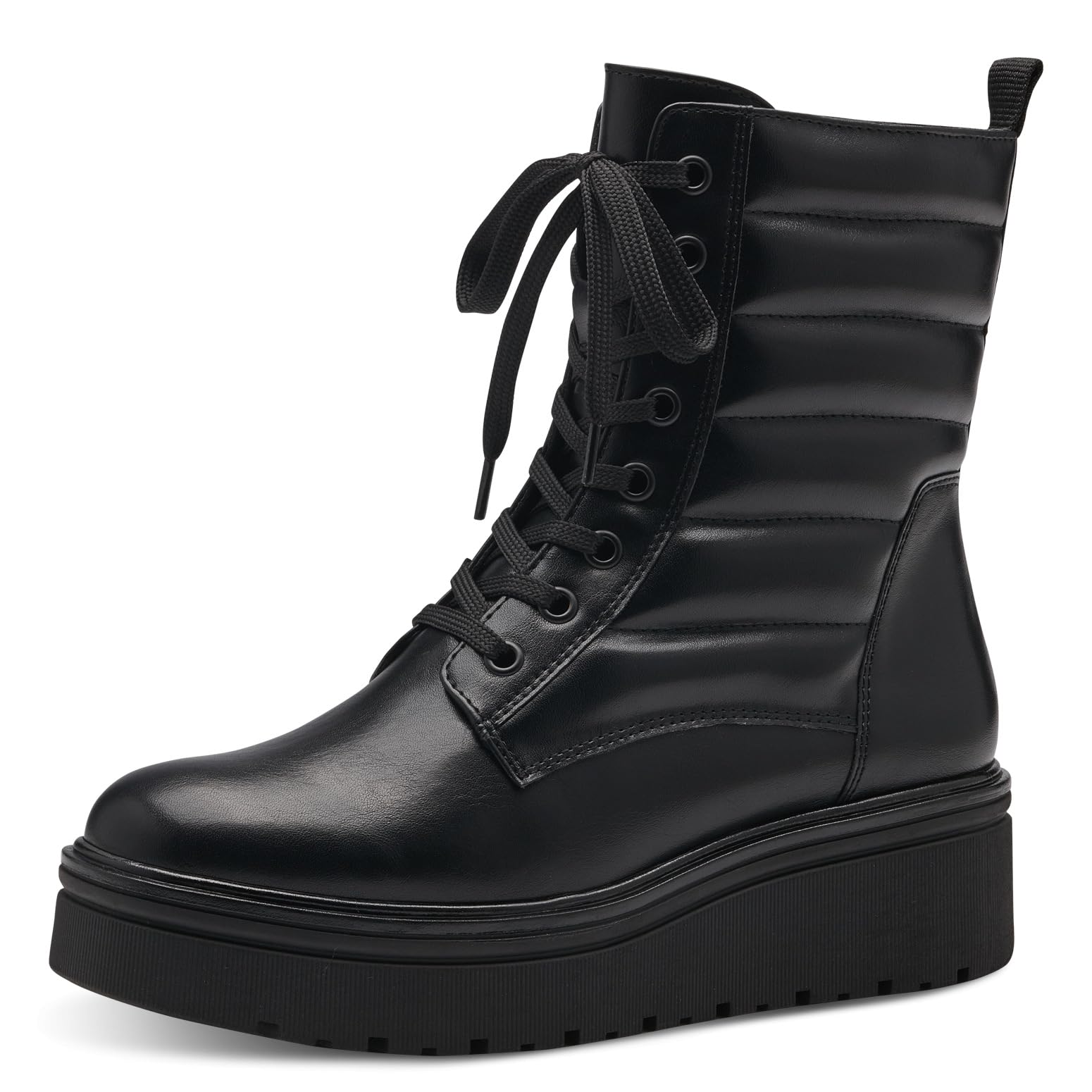 MARCO TOZZI Women's 2-25242-41 Lace Boot Flat, Black Comb, 3.5