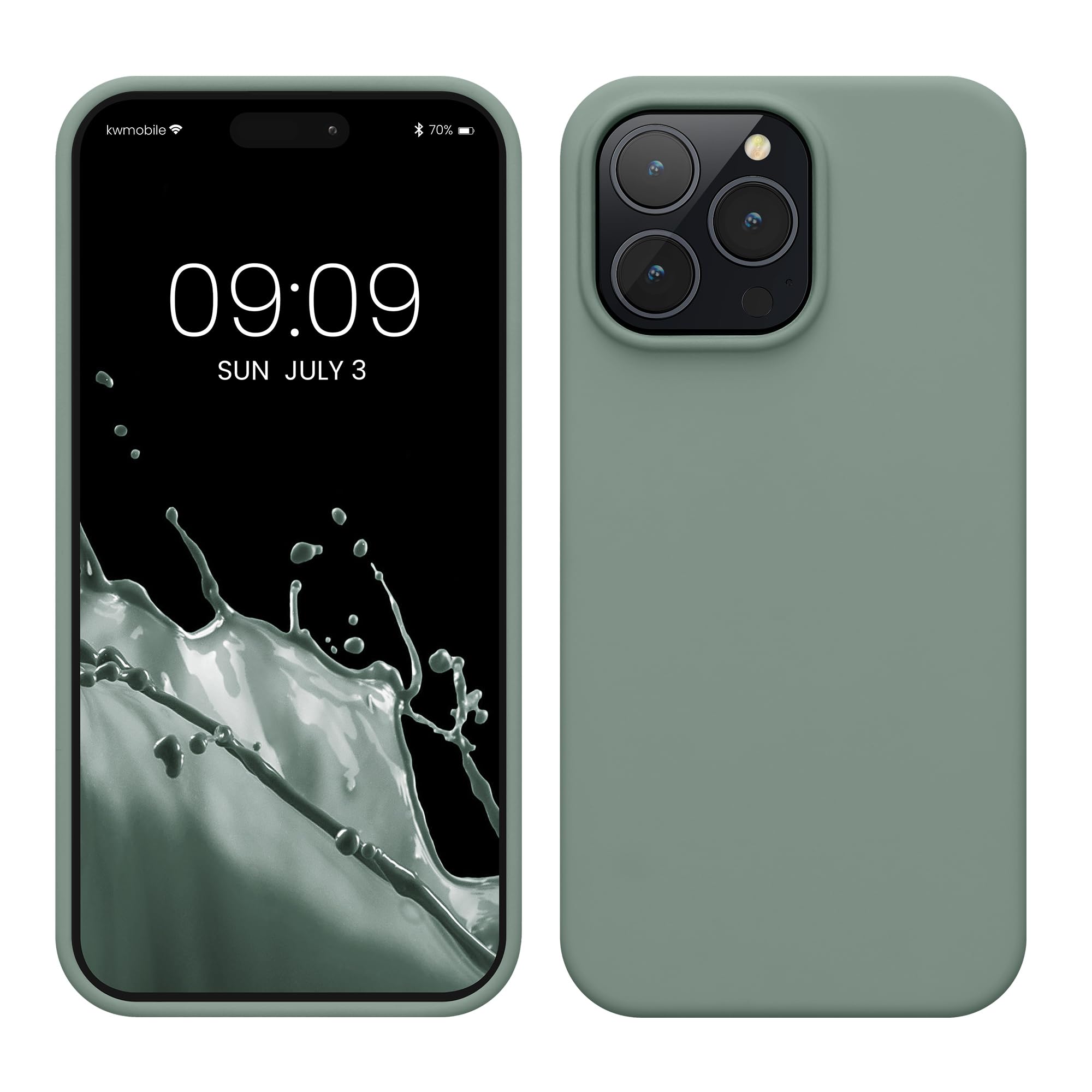 kwmobile Case for iPhone 14 Pro Max Case - Slim Soft TPU Silicone Cover - Works with Wireless Charging - Rainwashed Green