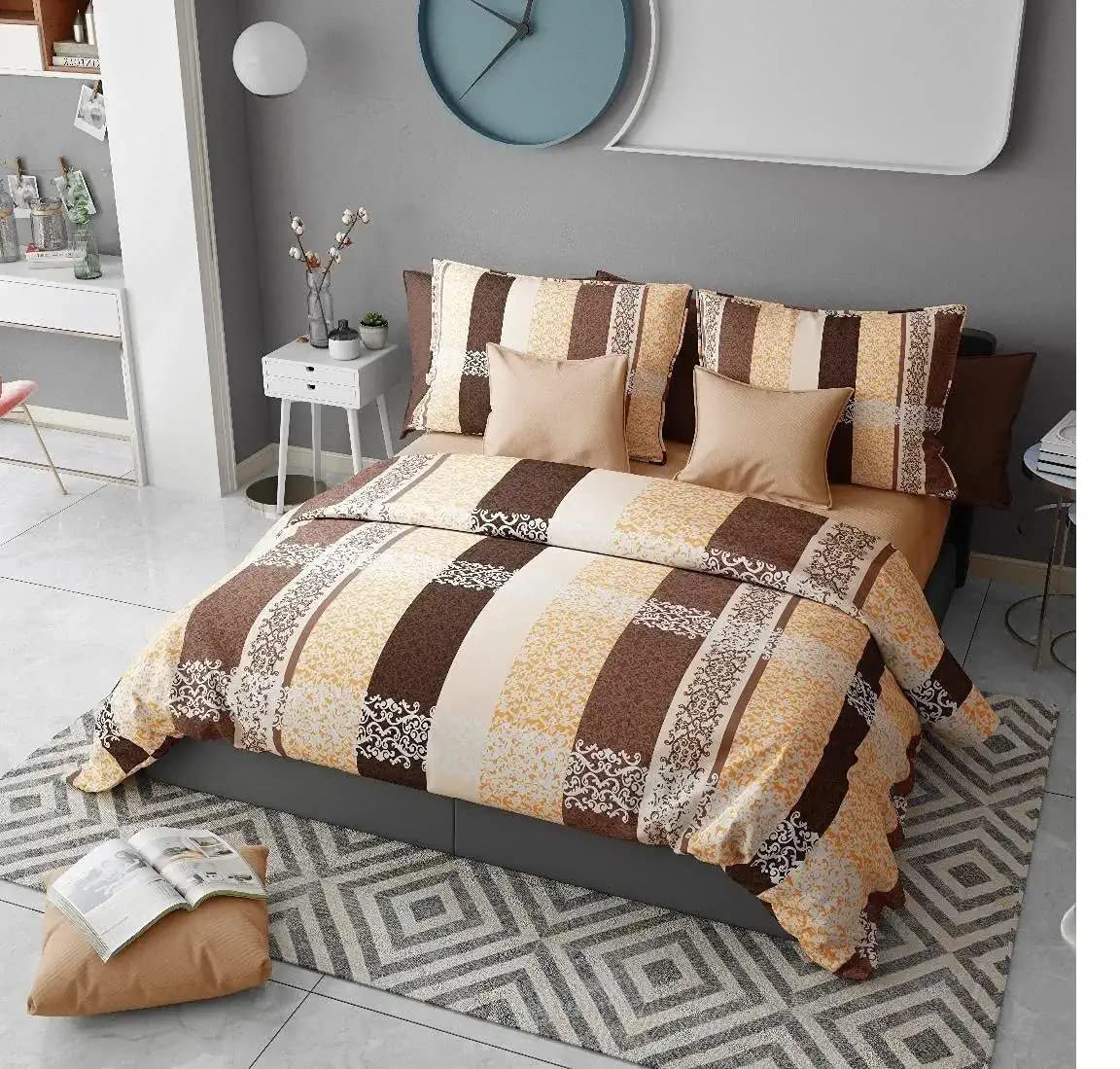 Premium Glace Cotton King Size Damask Pattern Quilt Cover/Duvet Cover/Rajai Cover/Blanket Cover with Zipper Closure Color-Beige Brown ((Queen (80x90 inch))-image-43