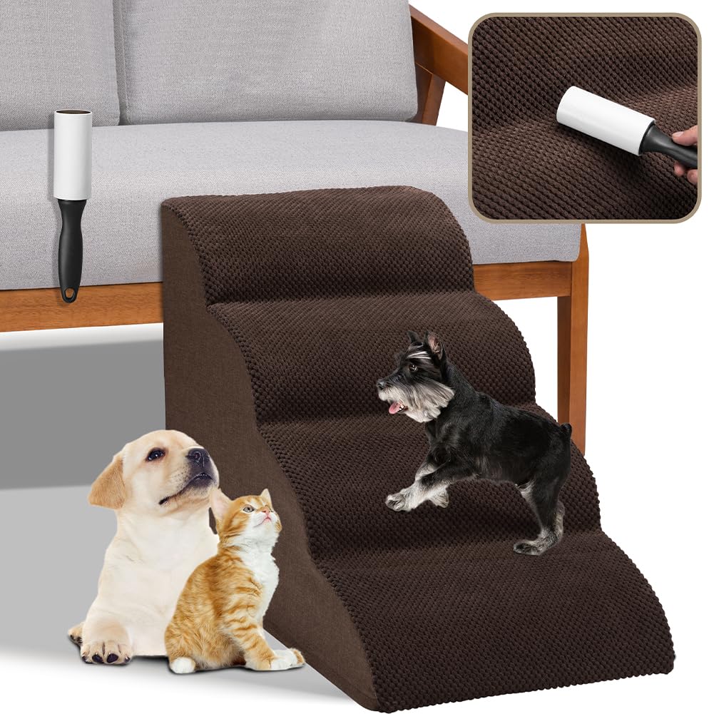 Scaletta Per Cani E Gatti BAKAJI 3 Gradini Con Rullo Rimuovi Peli - Imbottita Antiscivolo Per Divani E Letti (Beige) - Foto 4