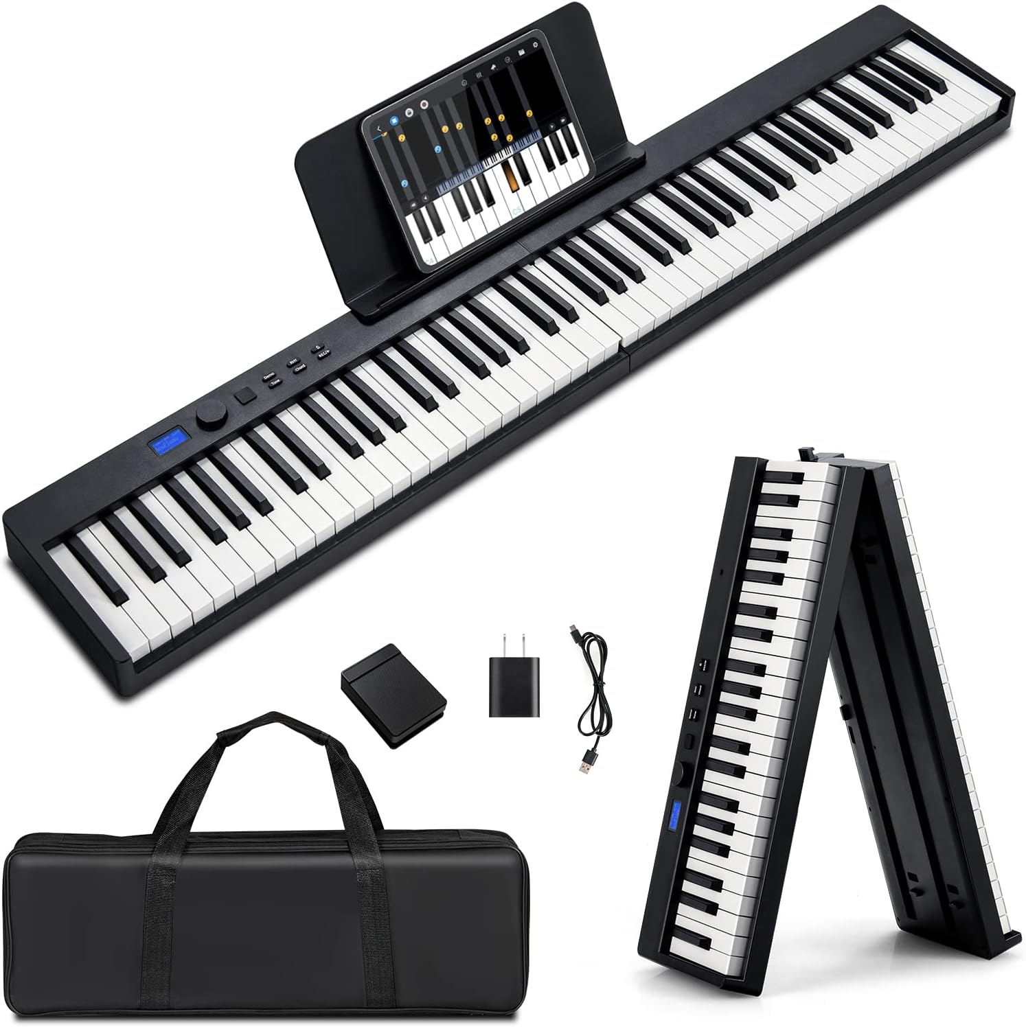 COSTWAY 88Key Foldable Digital Piano Keyboard, Full Size SemiWeighted