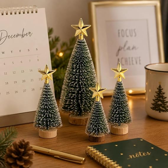 LOGOFUN 10 Pcs Mini Christmas Tree Star Toppers 6 cm, Gold