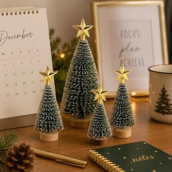 LOGOFUN 10 Pcs Mini Christmas Tree Star Toppers 6 cm, Gold