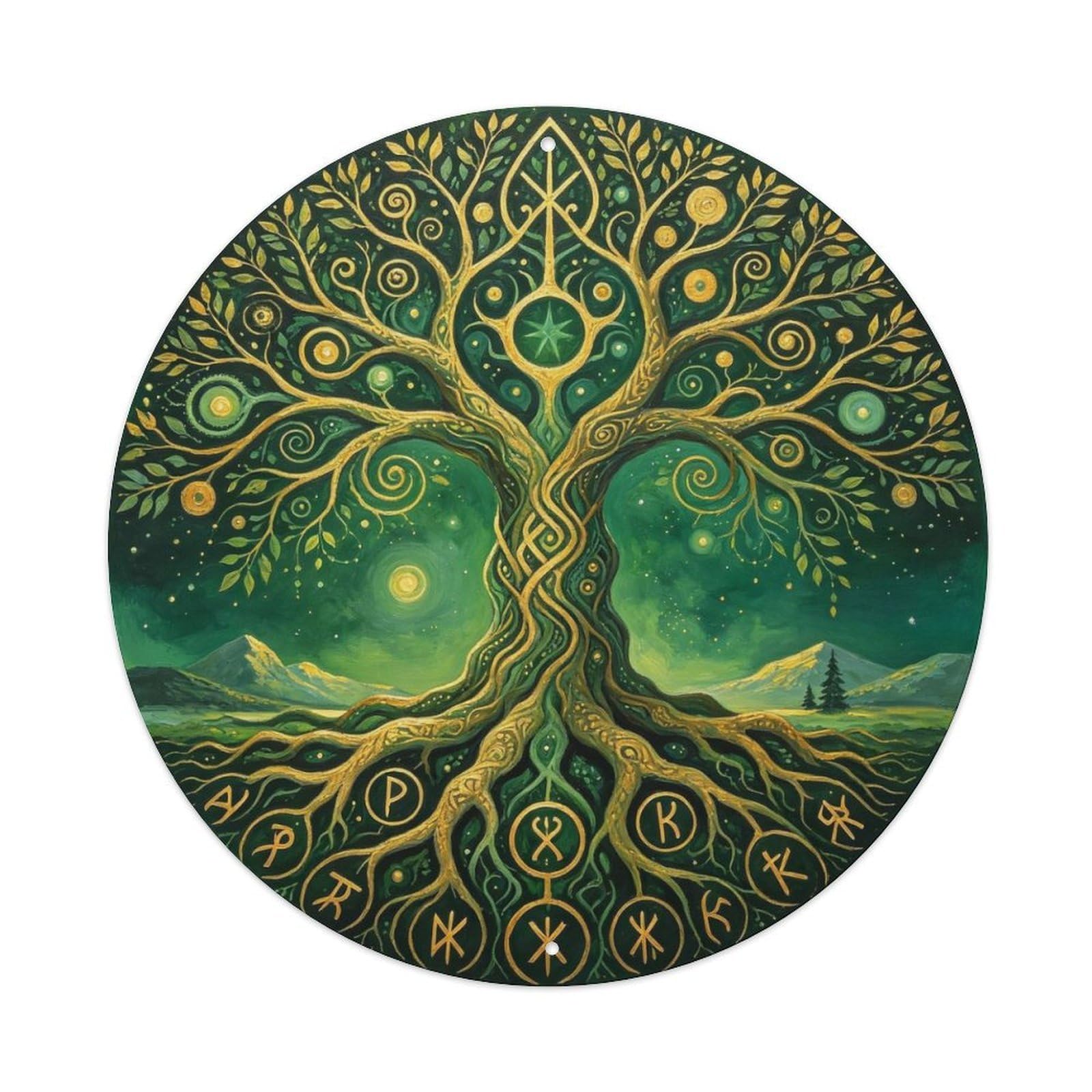 Surrealist Viking Yggdrasil World Tree Painting Metal Tin Sign Plaque