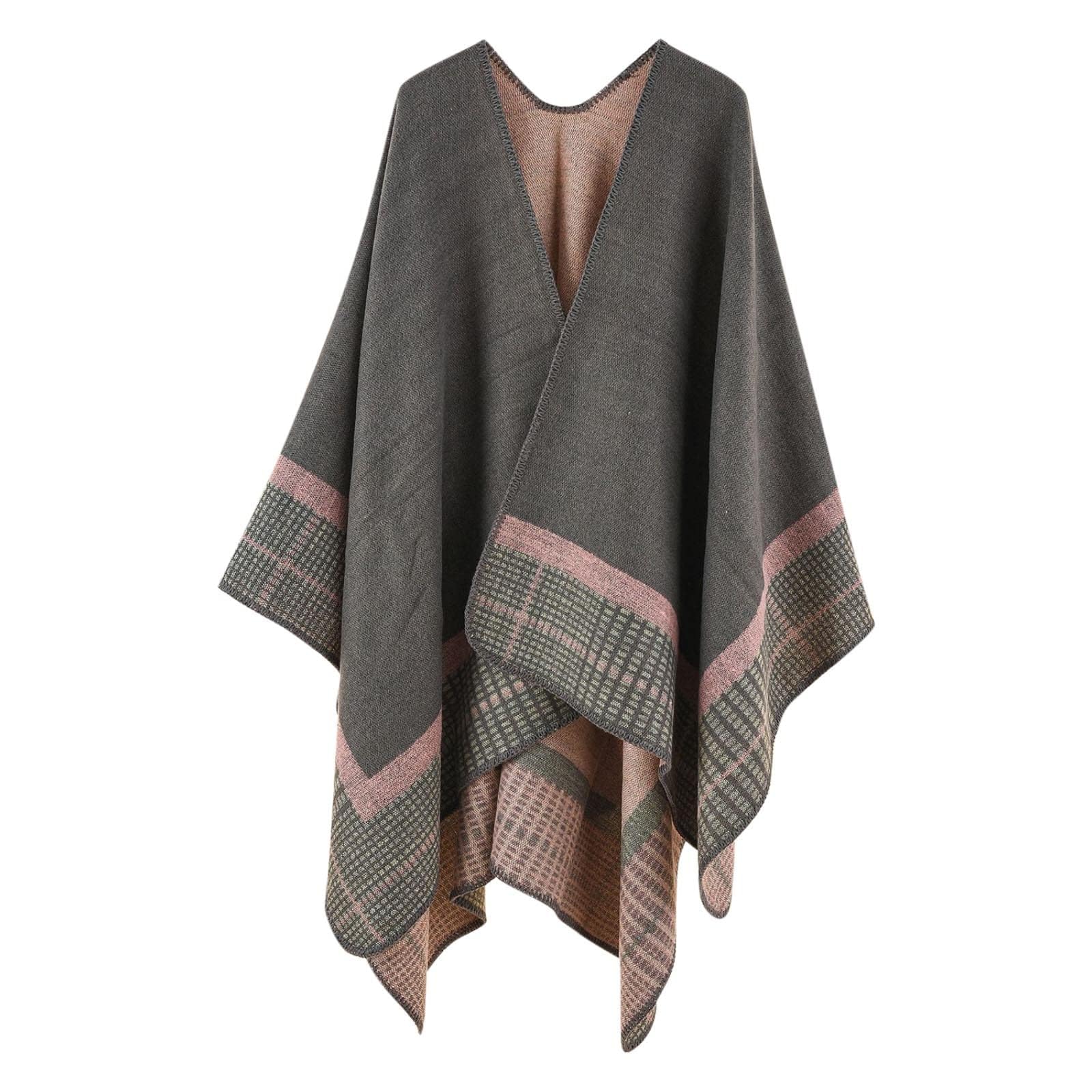 Women's Winter Shawl Winter Fall Poncho Large Scarfs for Women Traditional Retro Printing Shawl Long Fashion Open Front Poncho Cape Oversized Cardigan Sweater Kimono Bathrobes