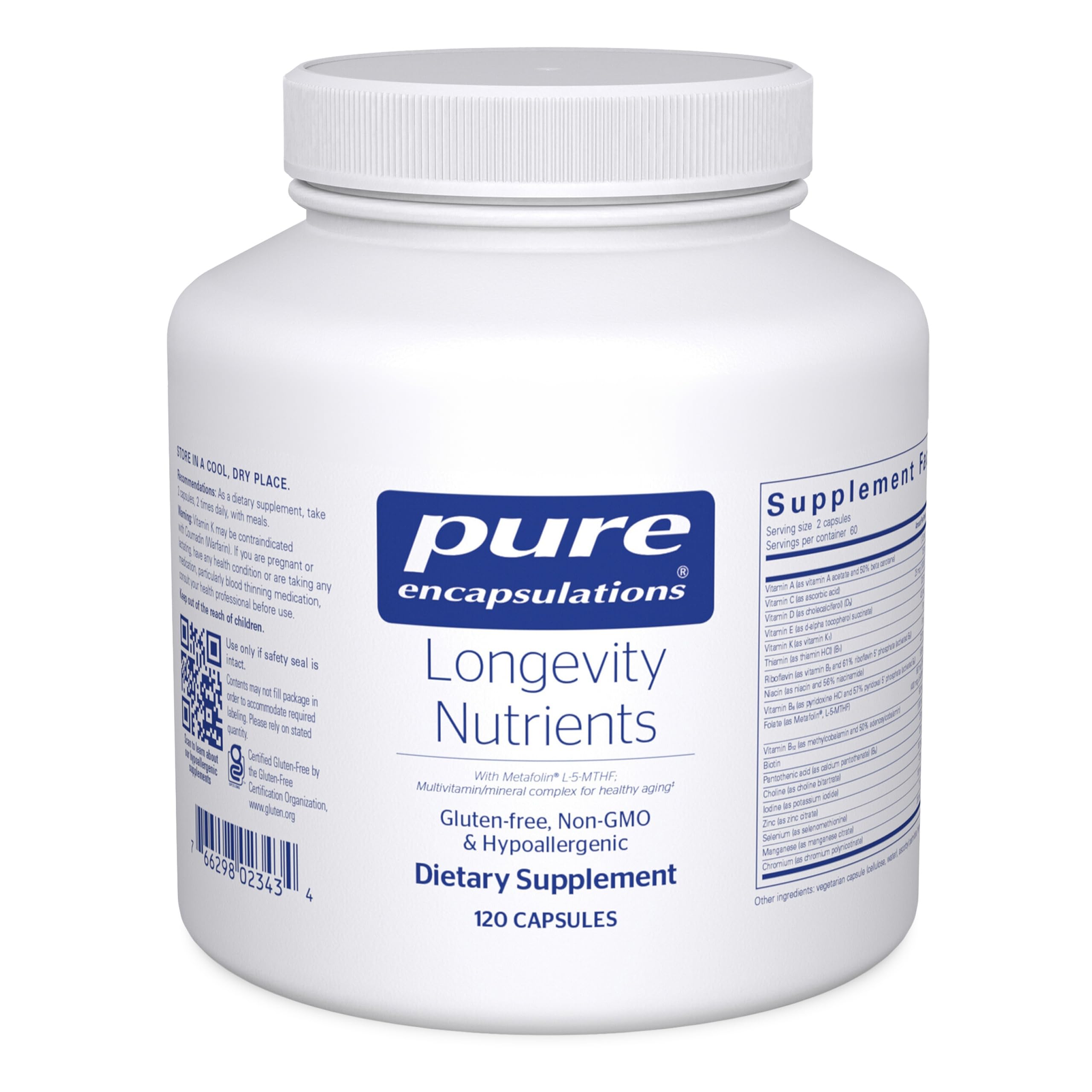 Pure EncapsulationsLongevity Nutrients | Multivitamin/Mineral Complex to Support Healthy Aging, Brain Function, Eyes, Bones, and Vascular Health* | 120 Capsules