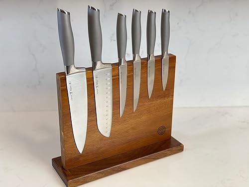 Miniatura 4 de Omni Felix Bloque magnético para cuchillos, limpio y eficiente, hermoso soporte de exhibición de cuchillos de madera de acacia natural, fuerte