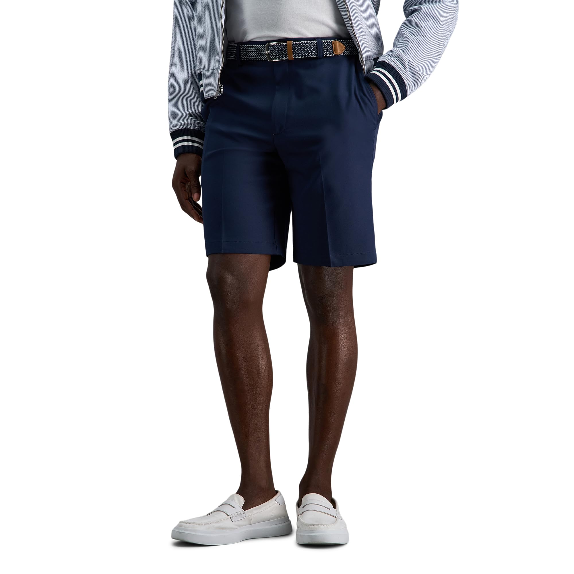 Haggar Men's Cool 18 Pro Straight Fit Flat Front 4-Way Stretch Expandable Waist Short-Big & Tall Sizes, Navy, 46