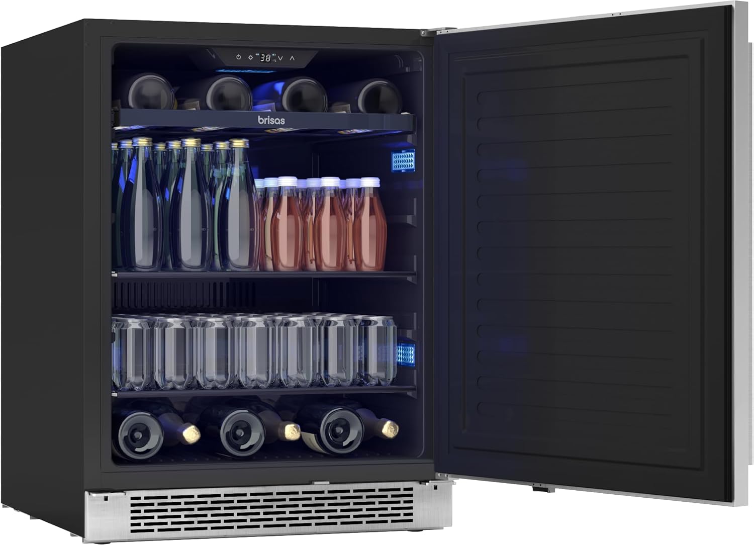 Zephyr Brisas 24" Wine Fridge & Beverage Refrigerator ADA Single Zone Under Counter - Mini Wine Cooler Cellars Small Beer Cabinet Drink Chiller Freestanding Stainless Steel Door - 8 bottles 98 cans