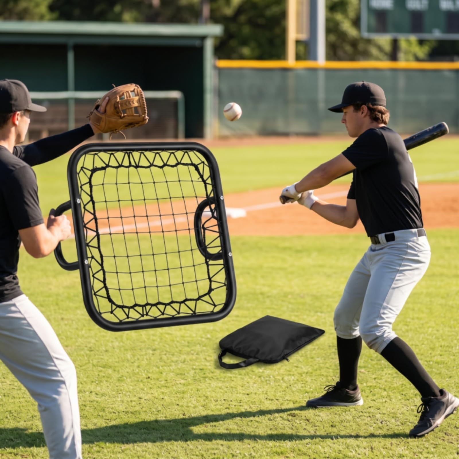Baoblaze Red de Entrenamiento de Béisbol Red Rebotadora Rejilla de Desvío Rebounder de Mano Portátil Construcción de Acero y Malla PE Incluye Bolsa para
