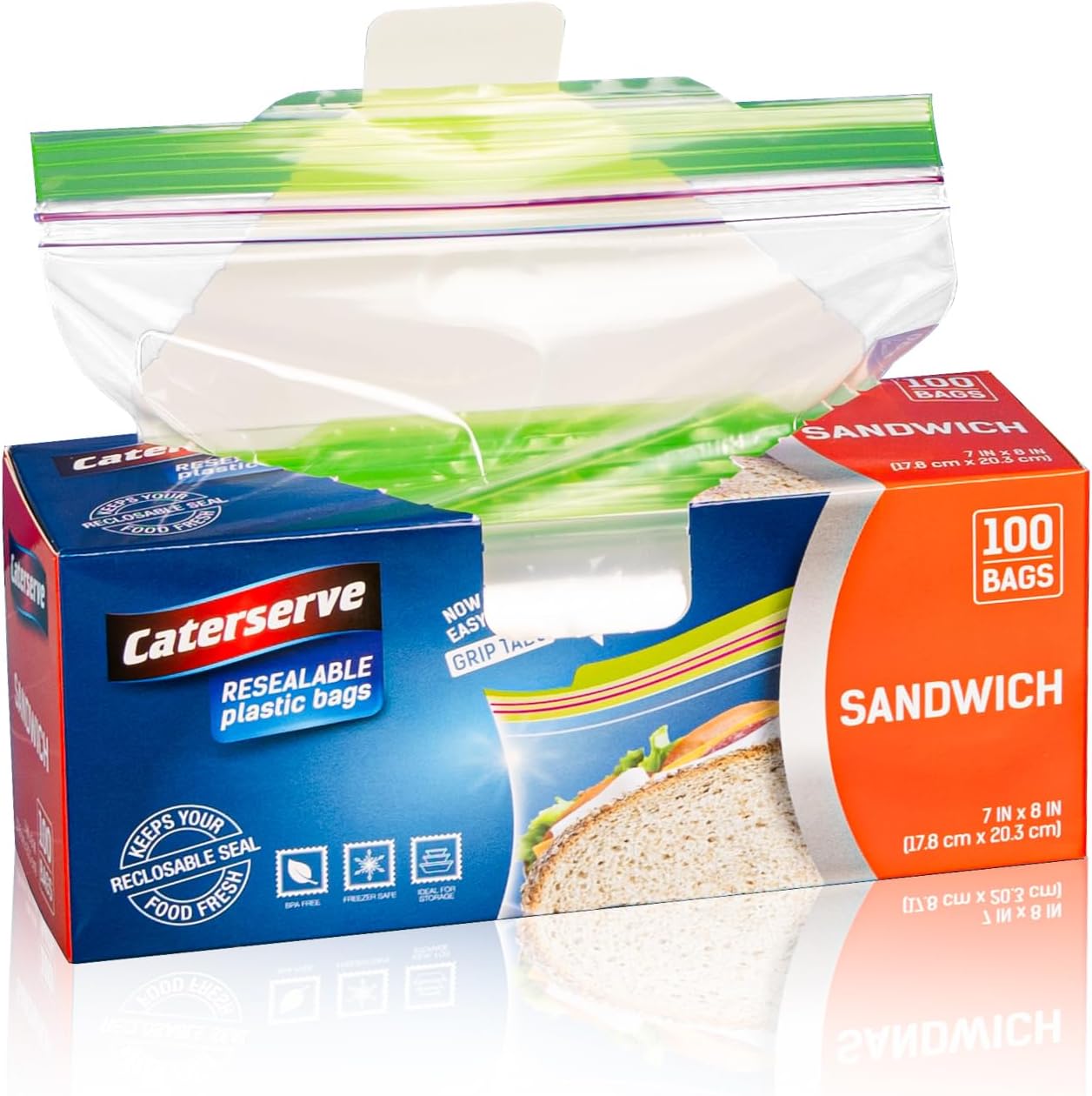 Plastic Sandwich Bags โ Zip Food Bags โ Transparent Lunch Bags with Ziplock Closure โ 100 pcs Small Snack Bag โ 7 x 8-inch Freezer Bags โ Non-BPA Plastic โ Reusable Sandwich Bags for School and Work