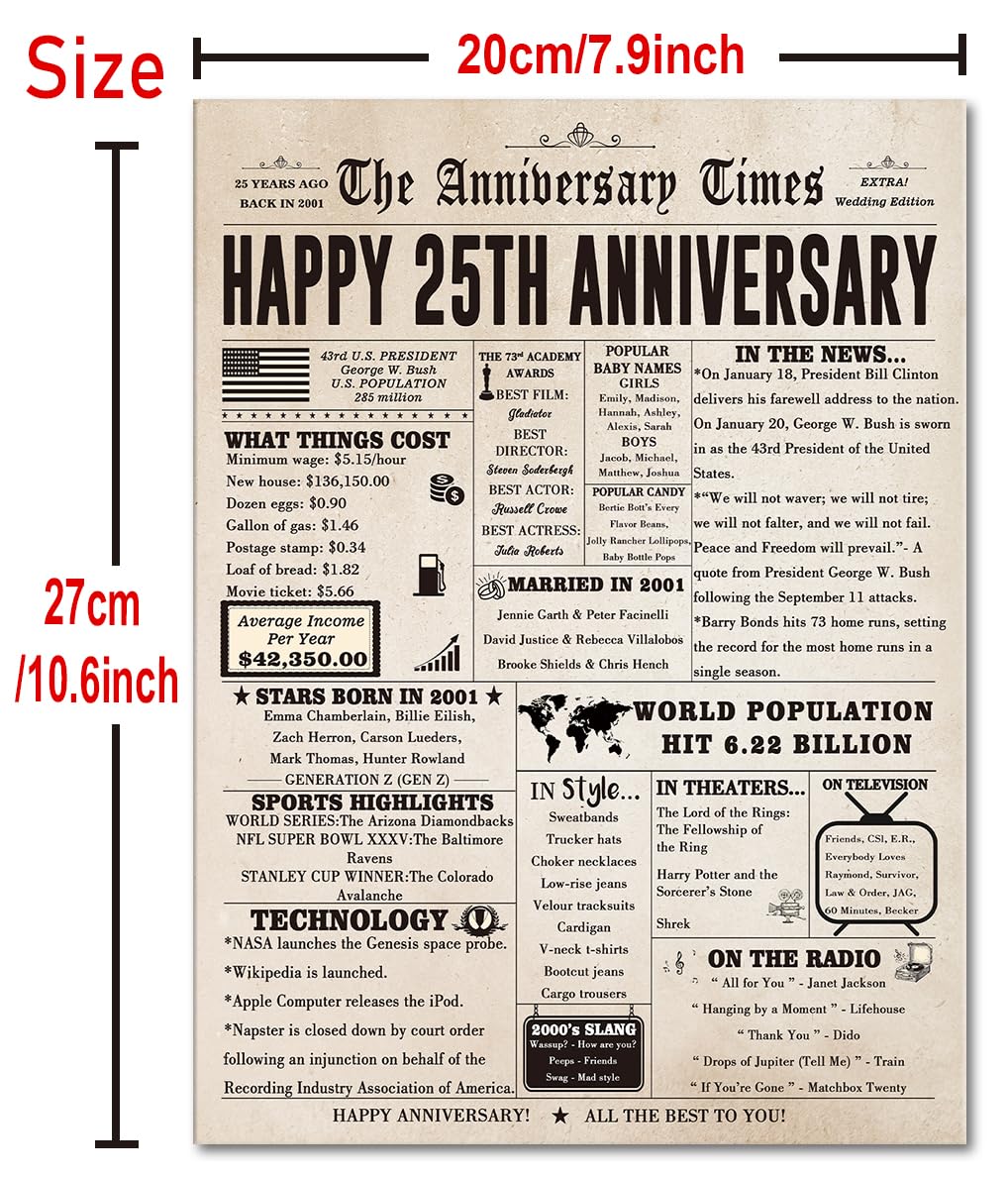 Jumbo 25th Anniversary Card for Husband Wife Couples, Big 25 Year Anniversary Card Gifts for Dad Mom Parents, Romantic Silver Wedding Gifts for Husband Wife