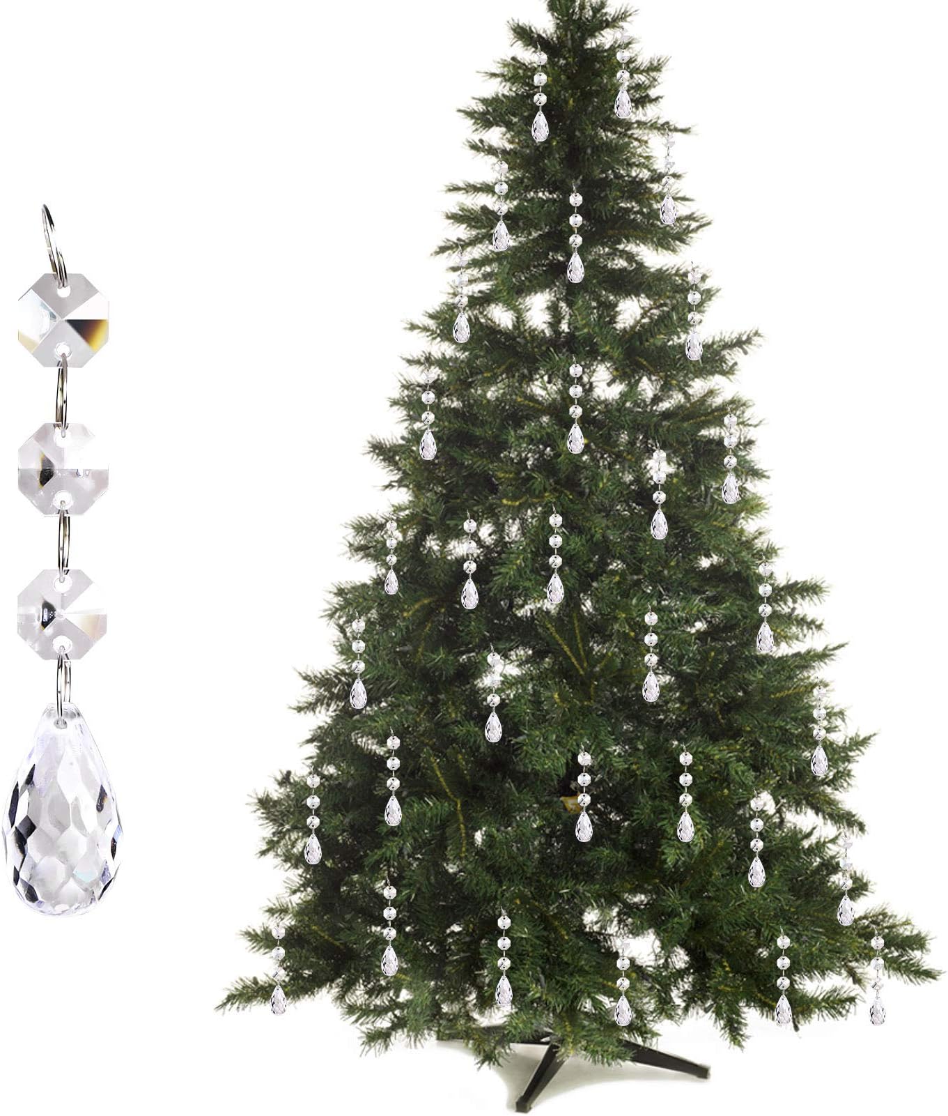 30PCS Christmas Tree Ornaments Acrylic Crystal Pendant, Chandelier Lamp Teardrop Hanging Decorations Curtain Clear Droplet Prism Decor Set for Xmas Wedding Festival Home Party Event