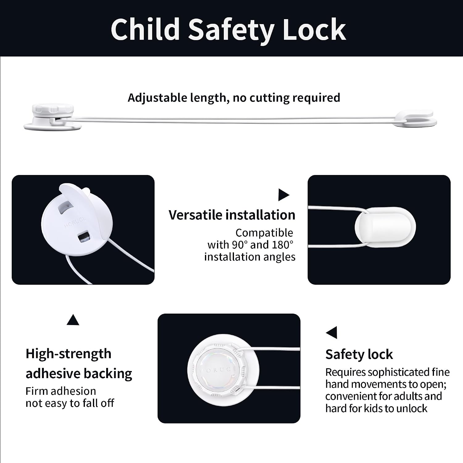 Upgraded Child Safety Cabinet Proofing (5-Pack) – Rotating Tightening System, No Excess Strap or Trimming, Strong Adhesive – Multi-Purpose for Kitchen, Fridge, Oven, Drawers (WHITE)