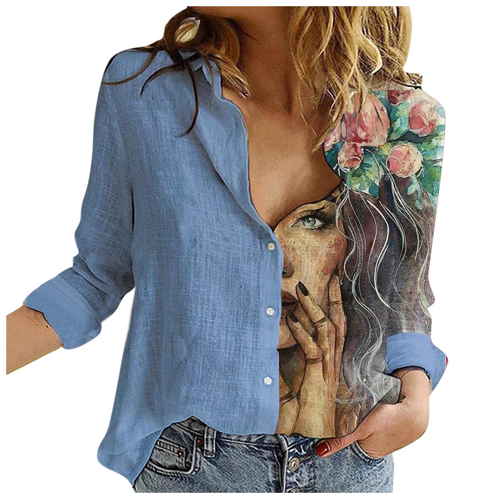 Ydsxlp Blouse Women's Summer Blouse Shirt Short Sleeve Shirt Casual Tops Loose Top V-Neck Short Sleeve Tunic Elegant Floral Pattern Button T-Shirt Blouse