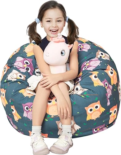 LOLOMLO Funda para puf de almacenamiento de animales de peluche, para niños, mantas, toallas, puf (solo funda), sofá de lona con cremallera YKK,