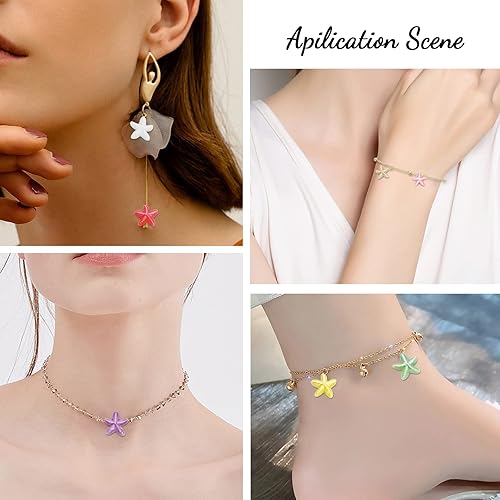 Vista 5 de CHGCRAFT 40 cuentas de porcelana de estrella de mar de 10 colores hechas a mano con arco iris, cuentas de estrella de mar esmaltadas con temática