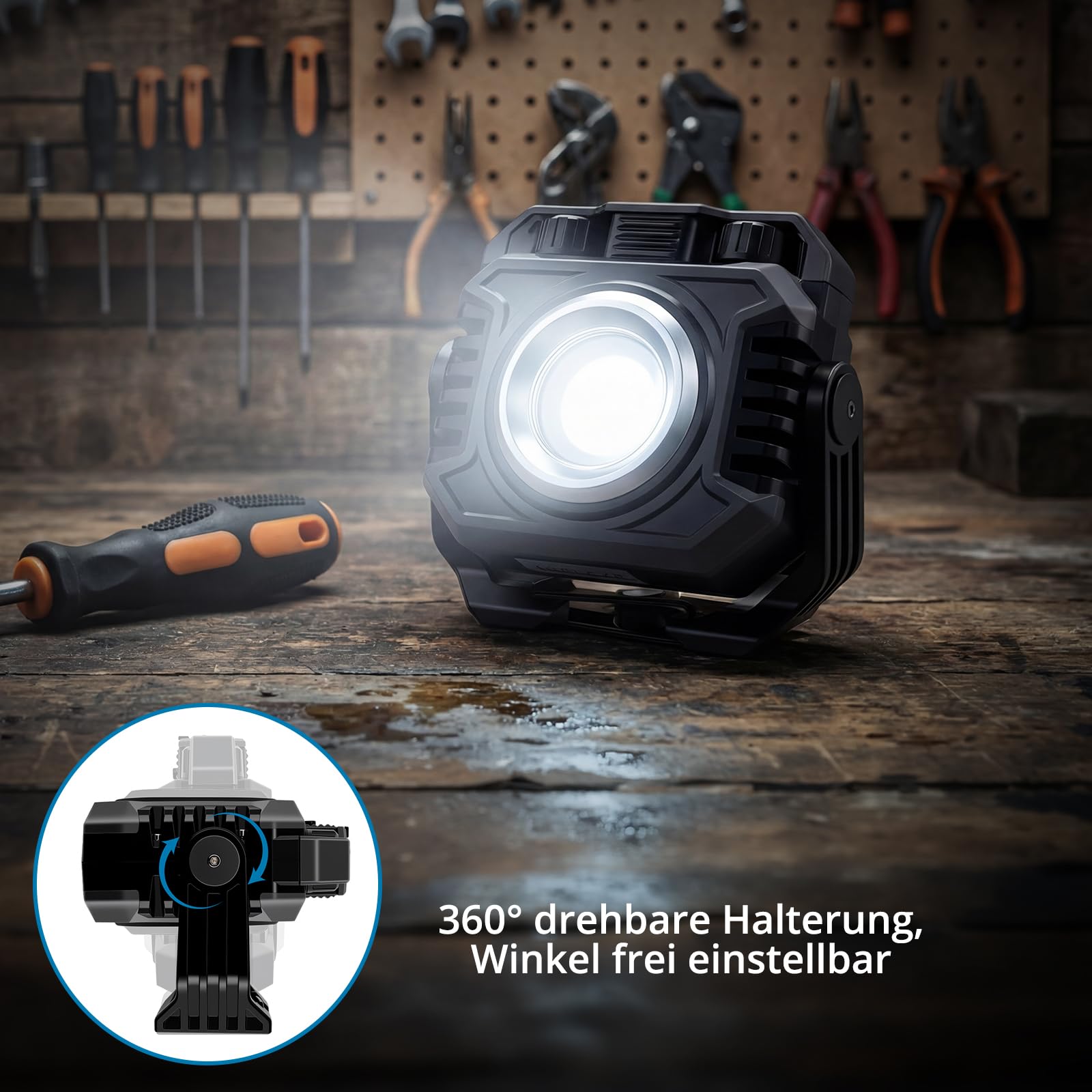 AUTOUTLET LED Arbeitsleuchte, 1500LM Campinglampe Powerbank Akku Lampe 5000mAh, 3 Lichtmodi - Flutlicht/Scheinwerfer/Rotlicht, IP65 Wasserdicht, Magnet & 360° Drehbar, für Werkstatt Camping(2 Stück)
