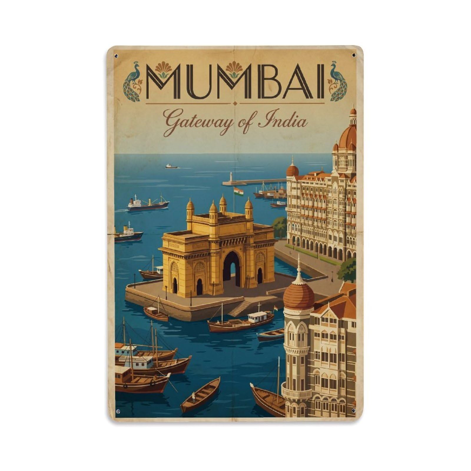 Huiyhb 8X12inch(20X30cm) Travel Retro India Mumbai Metal Tin Sign