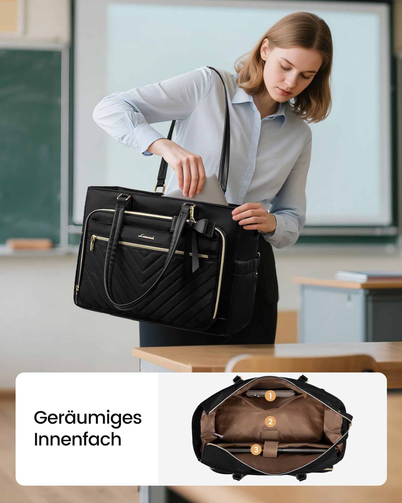 LOVEVOOK Laptoptasche Arbeitstasche Damen Groß mit Isolierted Kühlfach | 15,6 Zoll Handtasche Wasserdicht Lunch Tasche Lehrertasche Aktentasche Schultertasche für Arbeit Büro Business Schule Uni