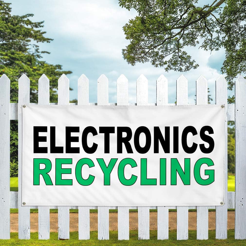 Vinyl Banner Multiple Sizes Electronics Recycling Black Green Business Outdoor Weatherproof Industrial Yard Signs 6 Grommets 36x72Inches