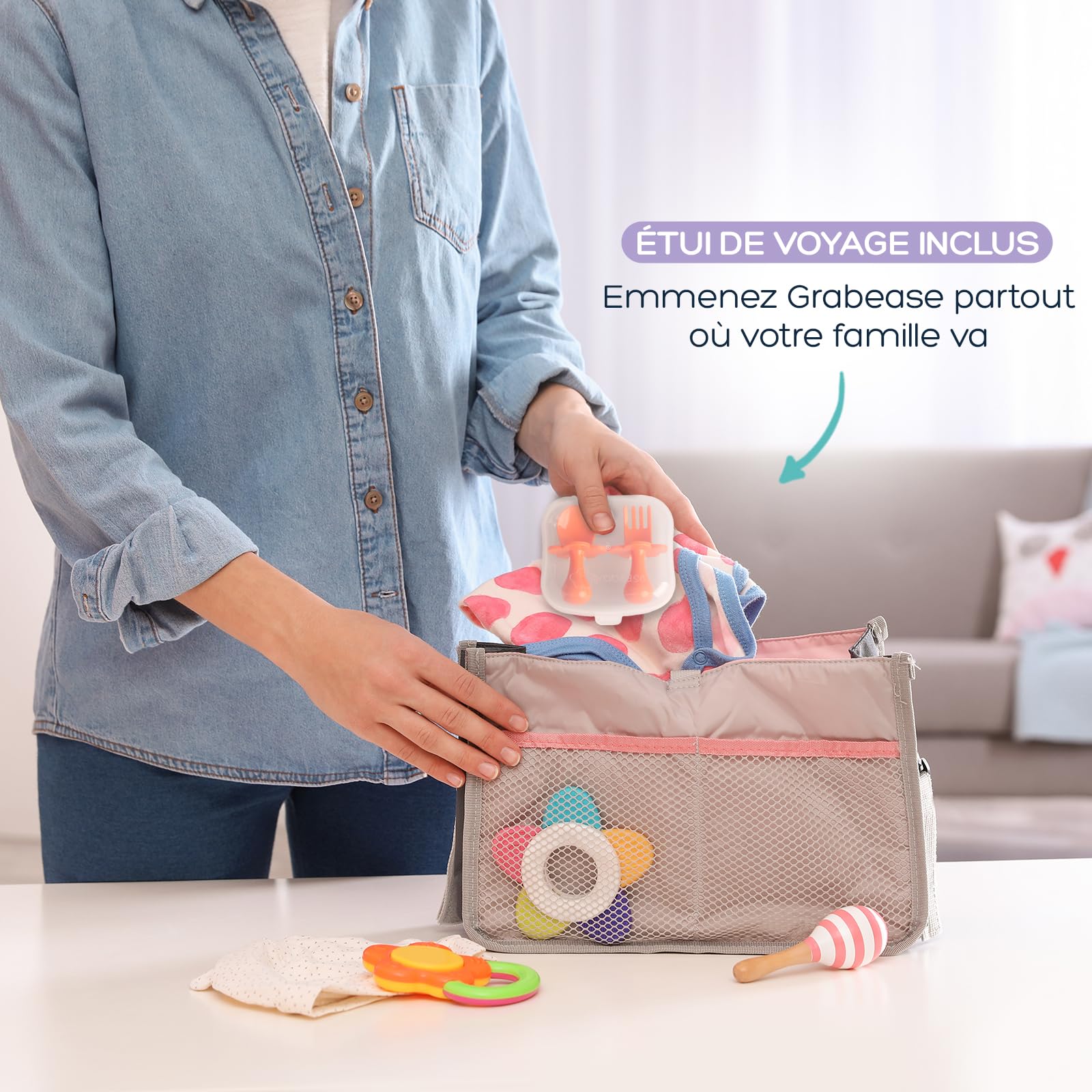 Grabease Argenterie pour tout-petit Cuillères et fourchettes pour bébé Argenterie pour bébé et cuillères, sans BPA et sans phtalate pour bébé et tout-petit, 1 ensemble, Orange