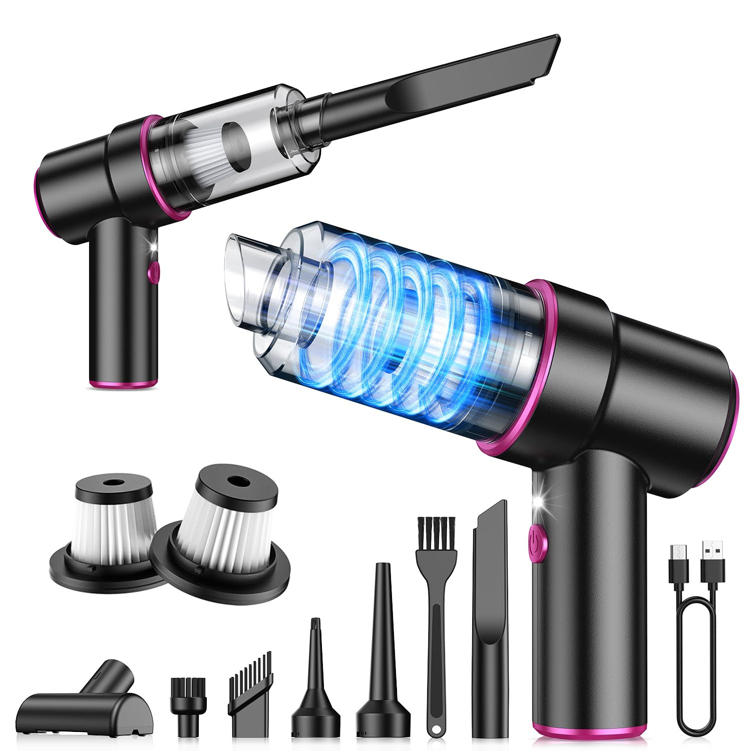 CODN Handheld Car Vacuum Portable Cordless 12000PA, 2 in 1 Handheld Vacuum Cleaner and Air Duster with Multi-Nozzles and LED Light, Mini Hand Held Vacuum Rechargeable for Home, Car, Office, Pet Hair