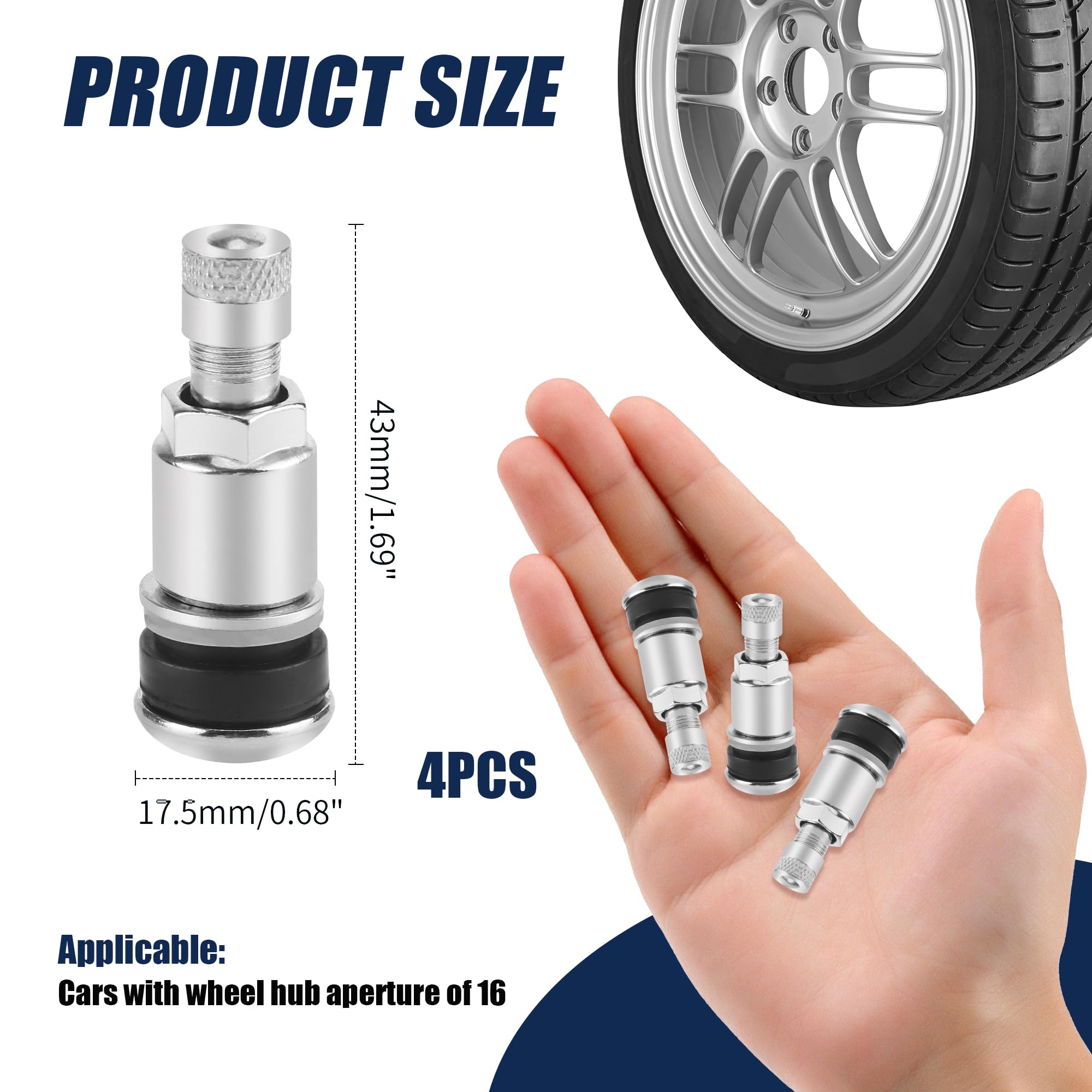 Set 4 Valvole Pneumatici Auto In Acciaio - Universal 11.3mm, Con Tappi Antipolvere, Per Cerchioni In Acciaio