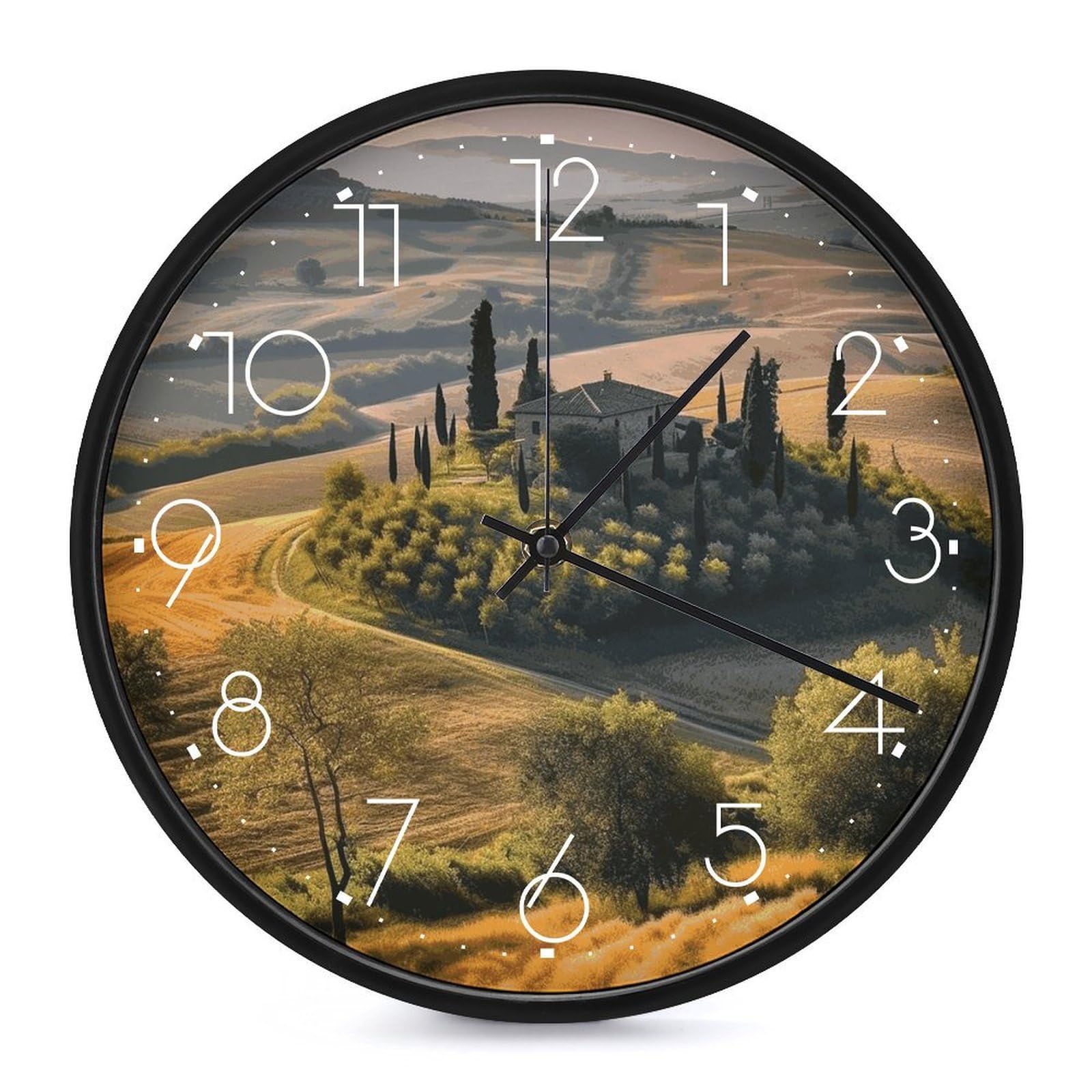 DWVTSLH Tuscany Landscape Tree Scenery Farm Wall Clock 10 Inch Silent Non-Ticking Modern Clocks Battery Operated - Decorative Wall Clocks for Bedroom Living Room Kitchen Office Wall Decor Gift Idea