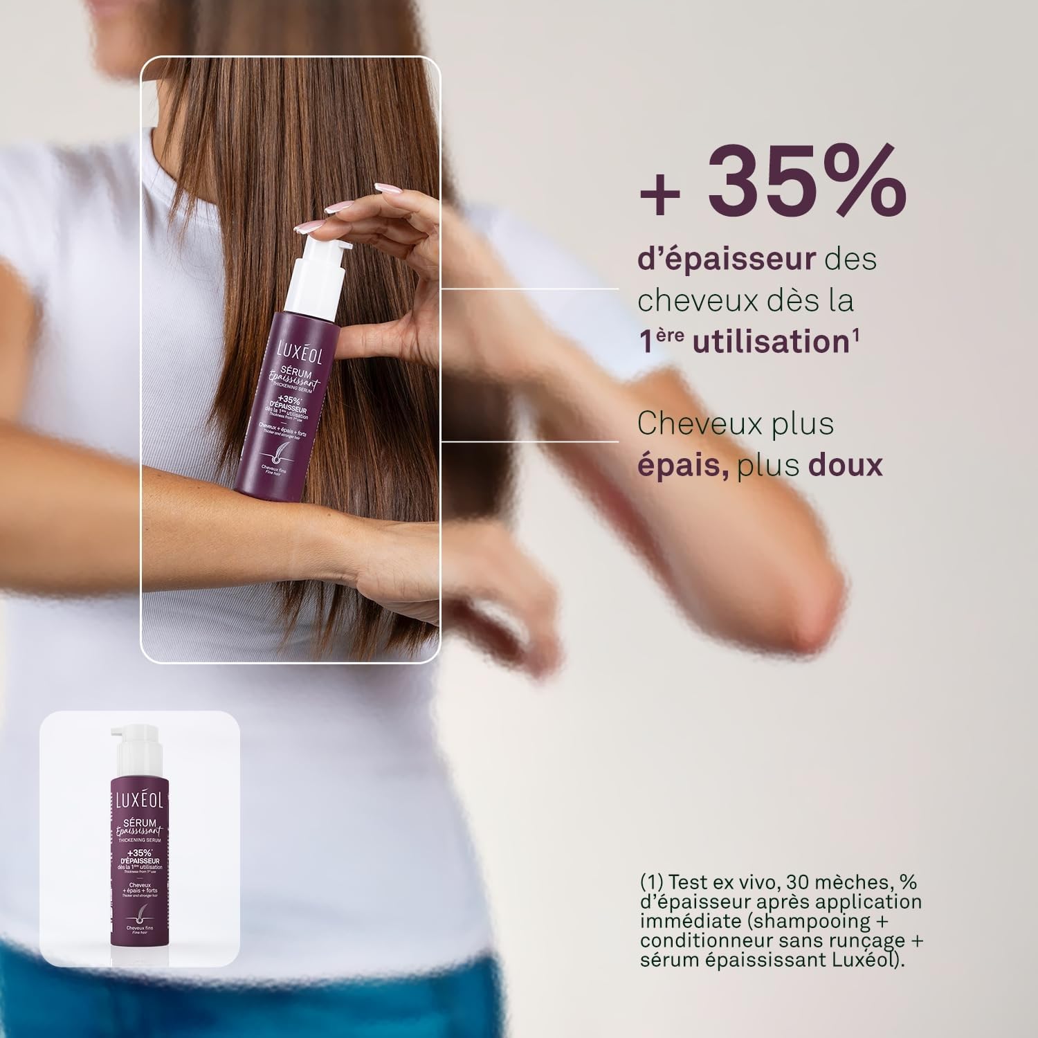 LUXEOL - Sérum Epaississant Sans Rinçage - +35% D'Epaisseur Dès la 1ère Utilisation* - Efficacité Prouvée - à l'Algue Rouge, Protéine de Riz & Acide Hyaluronique - Fabriqué en France - 100 ml